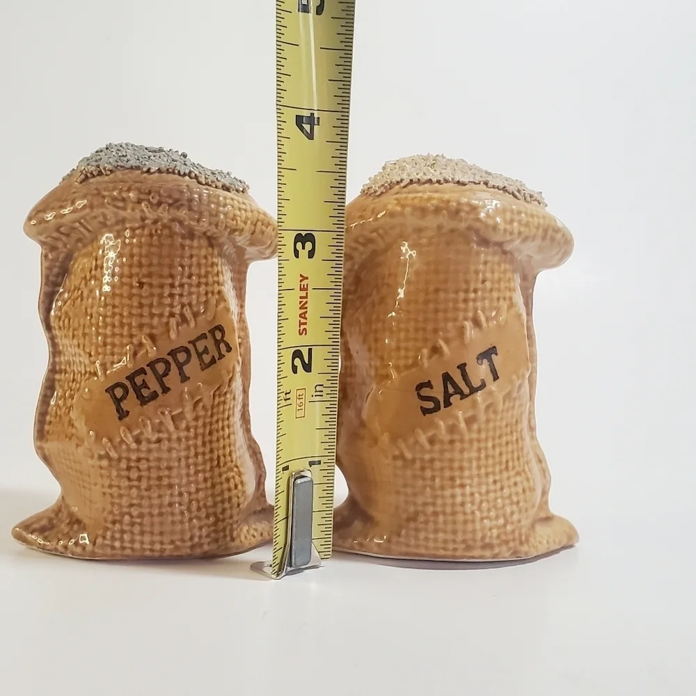 Salt & Pepper Vintage Ceramic Burlap Sack Shaker Set by 